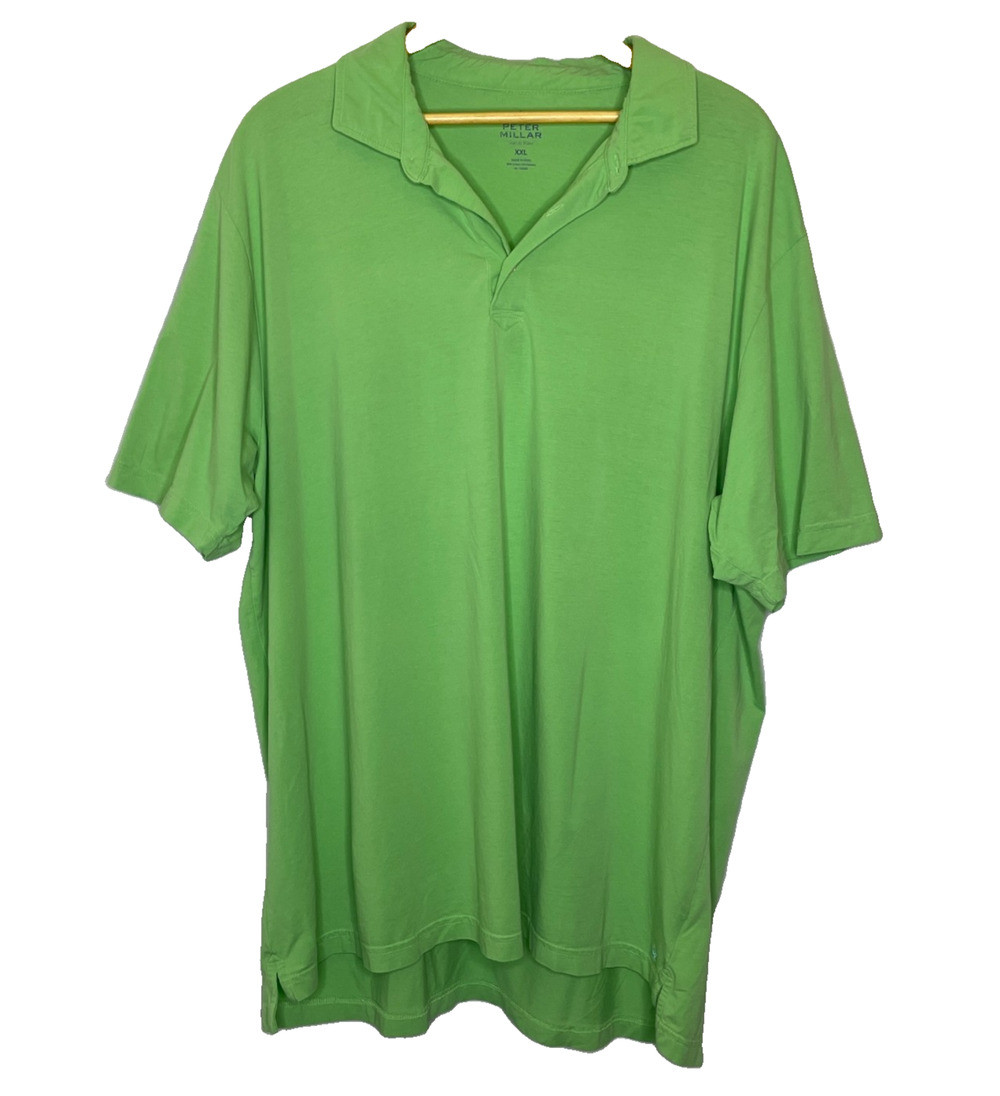 Men's XXL Peter Millar Green Cotton Blend Seaside Wash Short Sleeve Polo Shirt